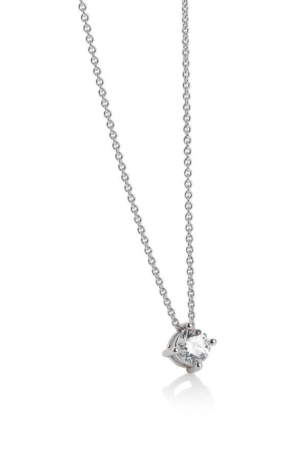Collier avec pendentif diamant, or blanc 750/18 ct., 4 griffes, chaîne inclue 0,30 Ct. H SI