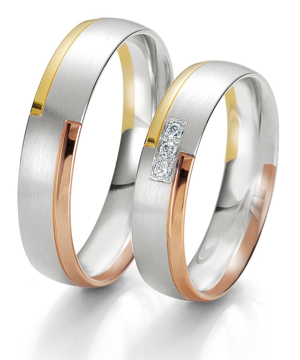 Alliances or blanc et jaune et rose