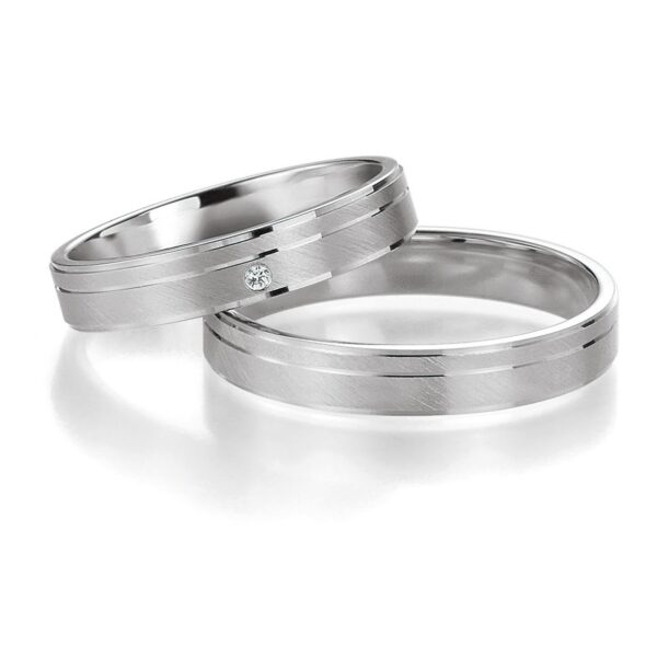 Alliance de mariage Breuning en or blanc mat et poli lediamant.ch