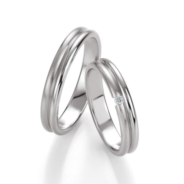 Alliance Breuning en en blanc satinée et polie avec 1 diamant lediamant.ch