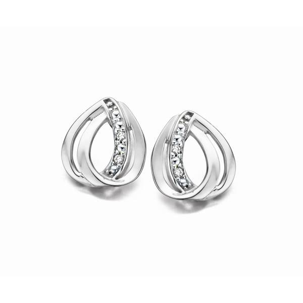 Clous d'oreilles or blanc 750/18 ct. avec 4 Diamant(s) taille brillant 0.016 ct.