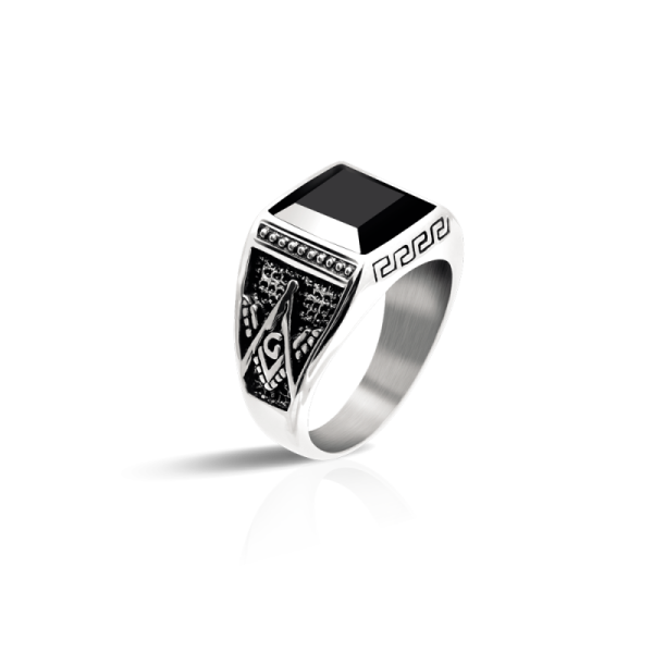 ROCHET - Bague chevalière ROCK, acier inoxydable et onyx