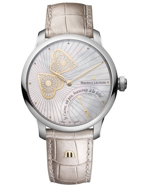 Maurice Lacroix MASTERPIECE Embrace 40mm, nacre blanche, bracelet en cuir blanc