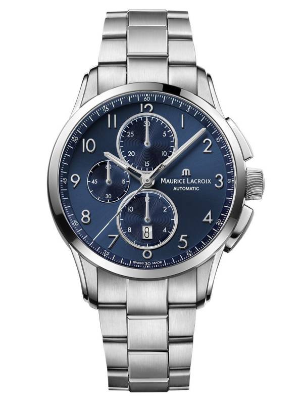 Maurice Lacroix PONTOS Chronograph 43mm, cadran bleu, bracelet en acier