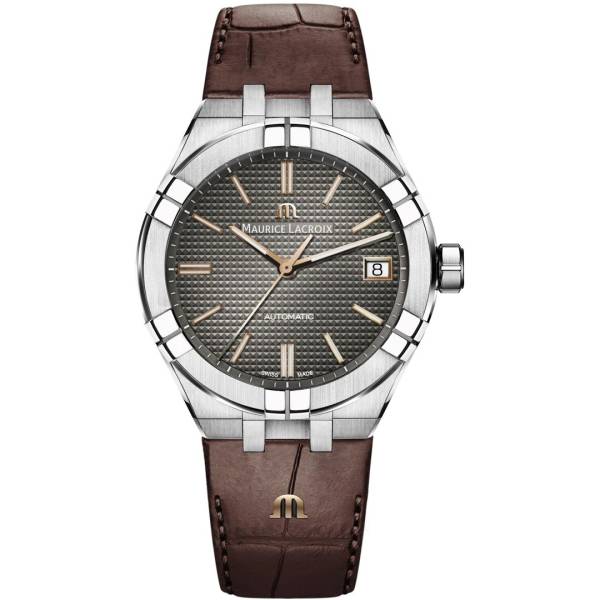 Maurice Lacroix AIKON Automatique, 39mm, anthracite, bracelet en cuir brun