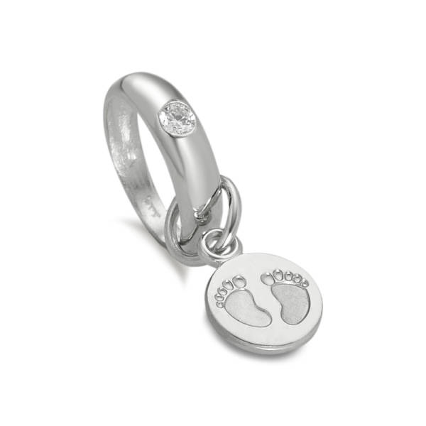 Anneaux de baptême or blanc 750/18 ct. avec diamant H SI 0.03ct., pieds de bébé, 6mm