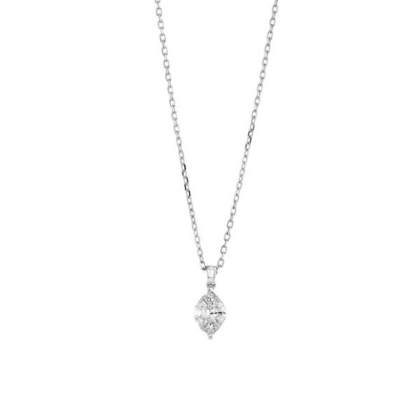 Pendentif et chaîne or blanc 750/18 ct. avec 4 diamants navette 0.20 ct. H SI