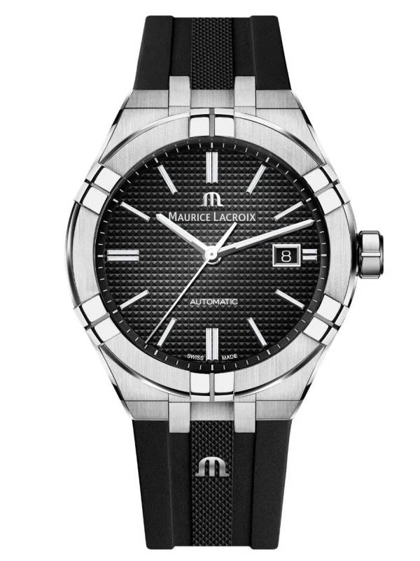 Maurice Lacroix AIKON Auto Date 42mm, noir, bracelet en caoutchouc noir