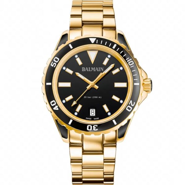 Balmain Ophrys Uhr mit schwarzem Zifferblatt, Gehäuse und Armband aus PVD-gelbem Stahl