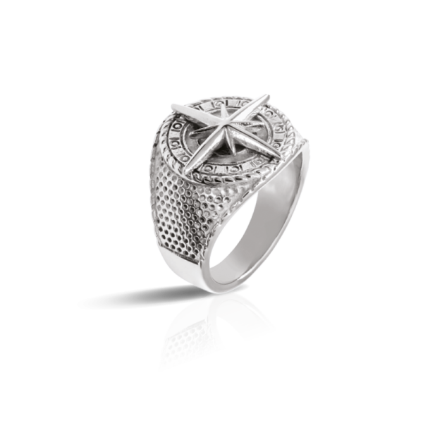 ROCHET - Bague chevalière CAP HORN, acier inoxydable, rose des vents