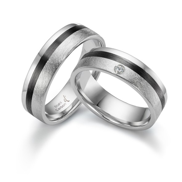 Trauringe Stahl und Carbon 6 mm