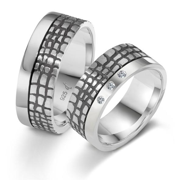 Alliances en argent oxydé 925, 7.5 mm