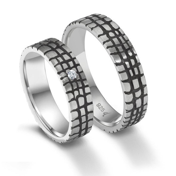 Alliances en argent oxydé 925, 5 mm