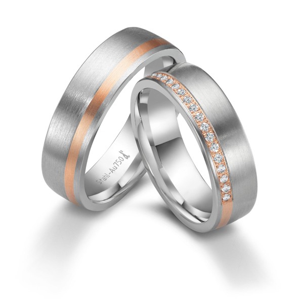 Alliances en acier et or rose 750/18 ct.,6 mm