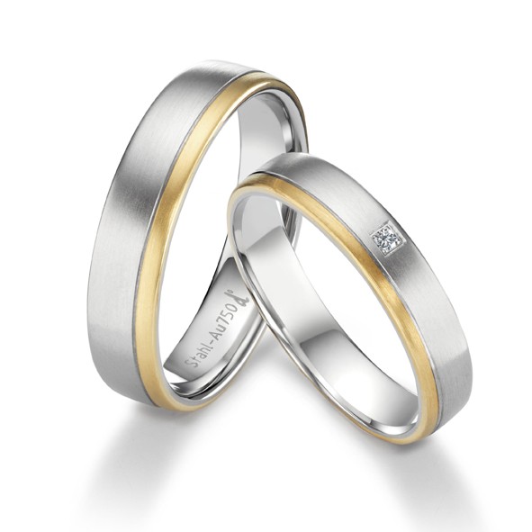 Alliances en acier et or jaune 750/18 ct. 5 mm