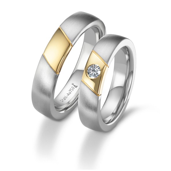 Alliances en acier et or jaune 750/18 ct. 5 mm