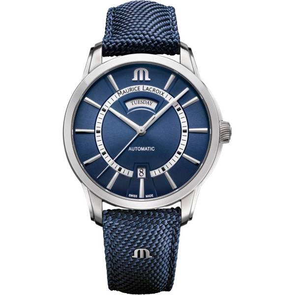 Maurice Lacroix PONTOS Day Date 41mm, cadran bleu, bracelet textile bleu