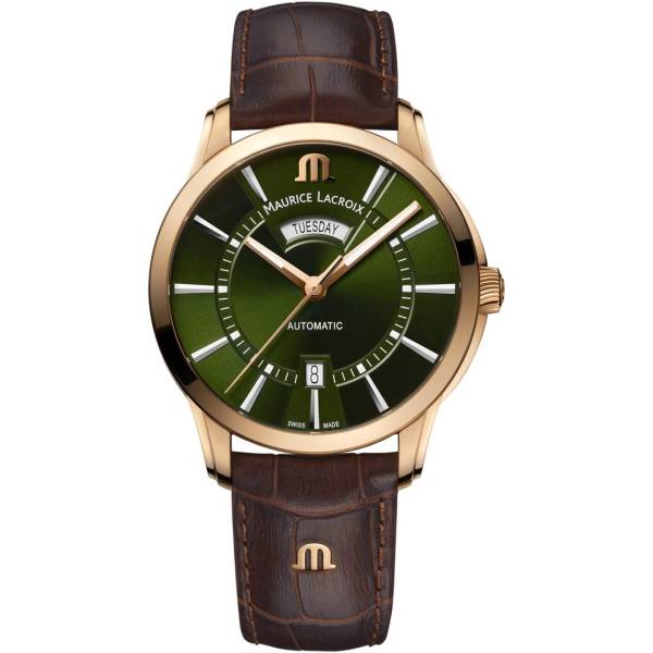 Maurice Lacroix PONTOS Day Date en bronze, 41mm, cadran vert, bracelet en cuir brun