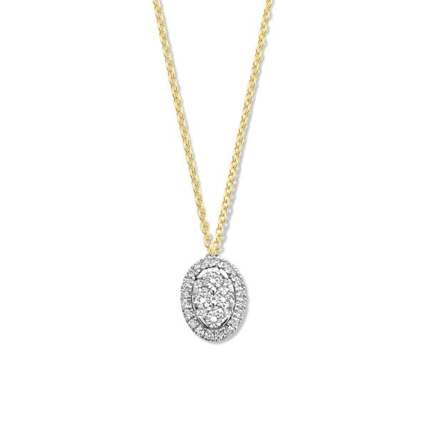 Collier avec pendentif or jaune et blanc 750/18 ct. 28 Diamants 0.26 ct. SI G-H, 40-42 cm