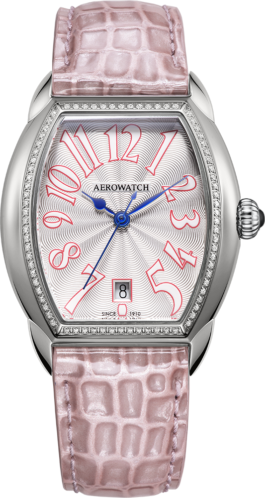 Aérowatch Streamline Diamants, quartz, acier, cuir rose