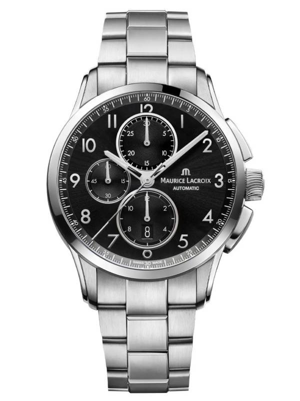 Maurice Lacroix PONTOS Chronograph 43mm, cadran noir, bracelet en acier