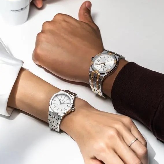 Maurice Lacroix AIKON Quartz, 35mm, blanc, bracelet acier