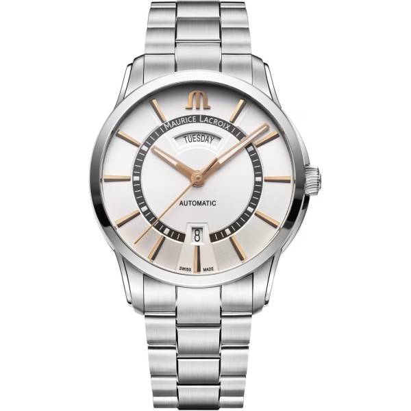 Maurice Lacroix PONTOS Day Date 41mm, cadran argenté, bracelet en acier