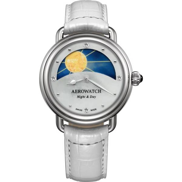 Aerowatch 1942 Lady Night & Day cuir blanc