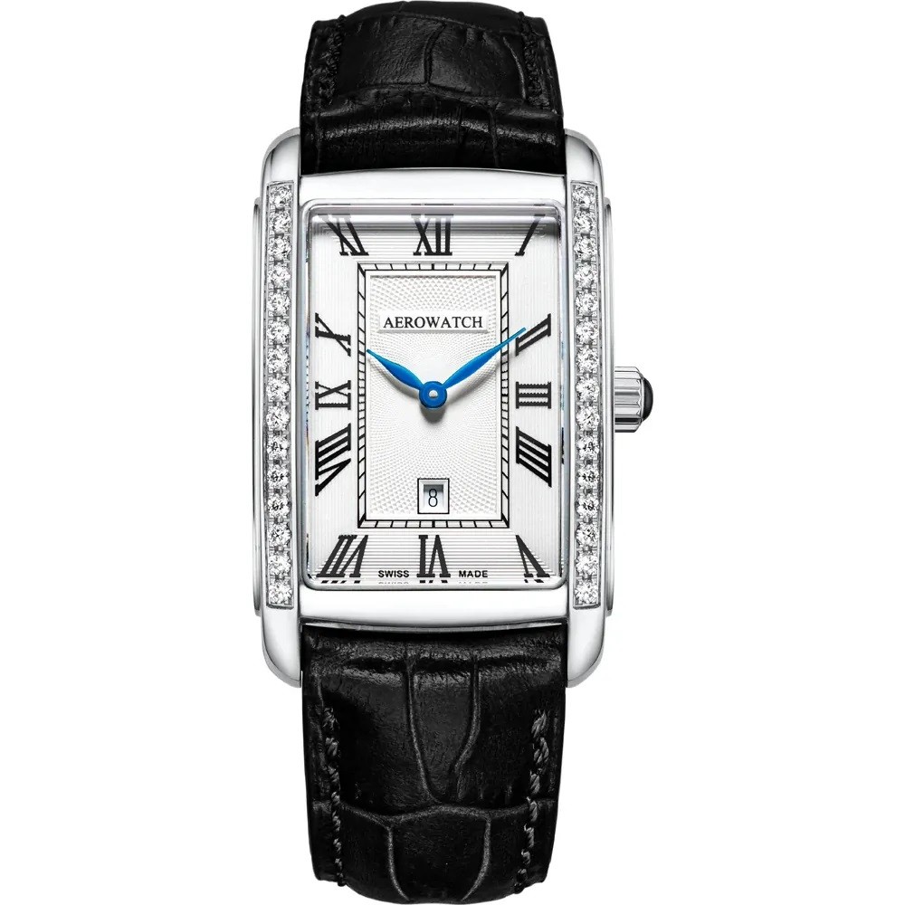 Aérowatch, Intuition Classic, Lady, quartz, Diamants, cuir noir
