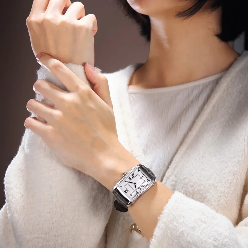 Aérowatch, Intuition Classic, Lady, quartz, Diamants, cuir noir