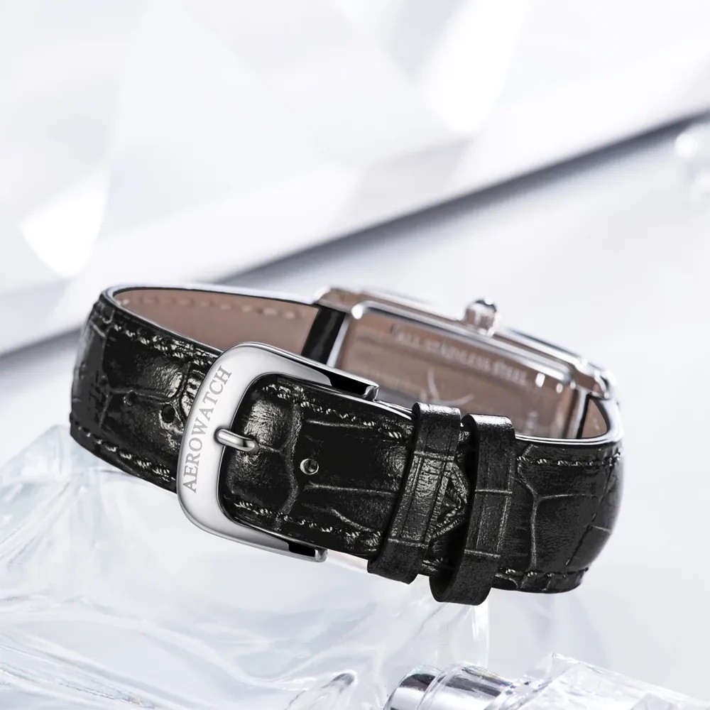 Aérowatch, Intuition Classic, Lady, quartz, Diamants, cuir noir