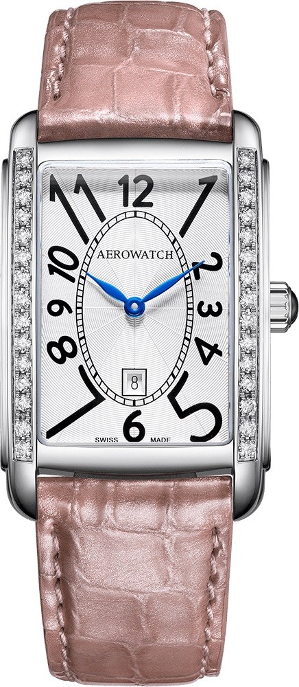 Aérowatch, Intuition, Lady, quartz, Diamants, cuir rose