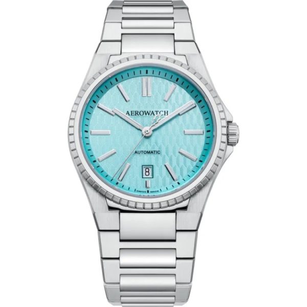Montre Aerowatch Milan Automatic Bleu Clair, bracelet acier 41mm