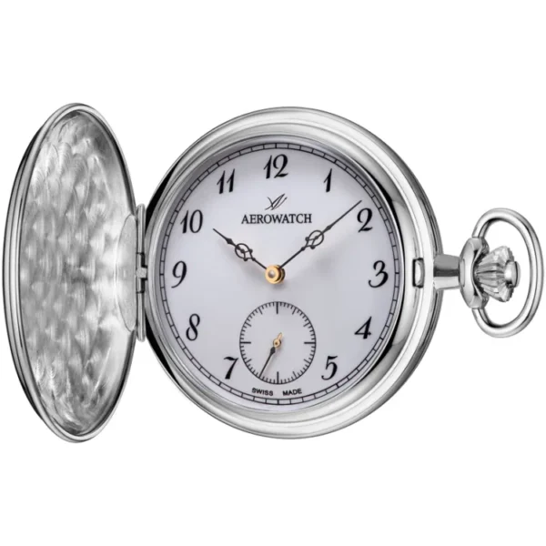 Montre de poche Aerowatch en acier, cadran blanc chiffres arabes