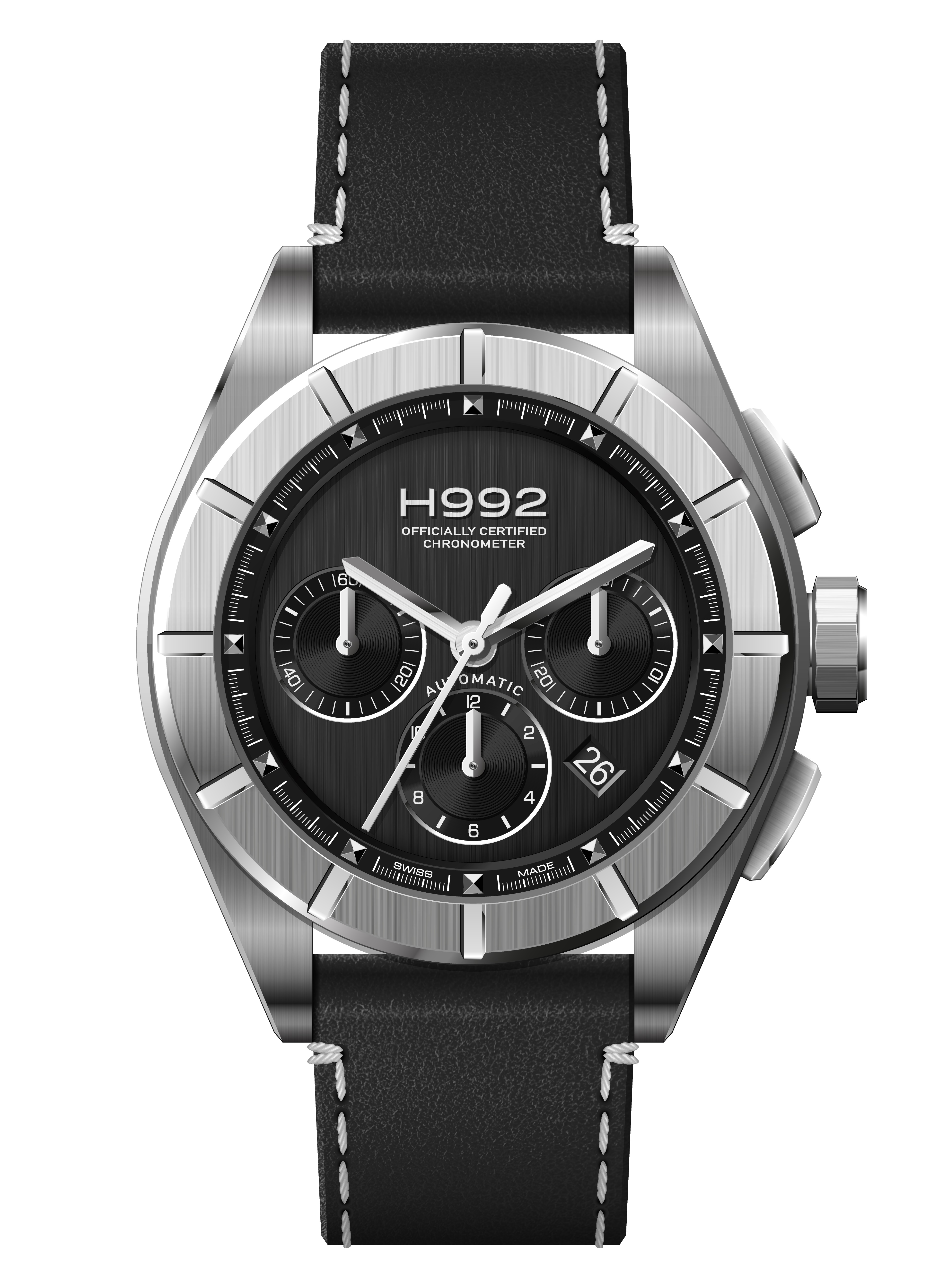 Montre H3 Black + Silver avec bracelet en cuir noir