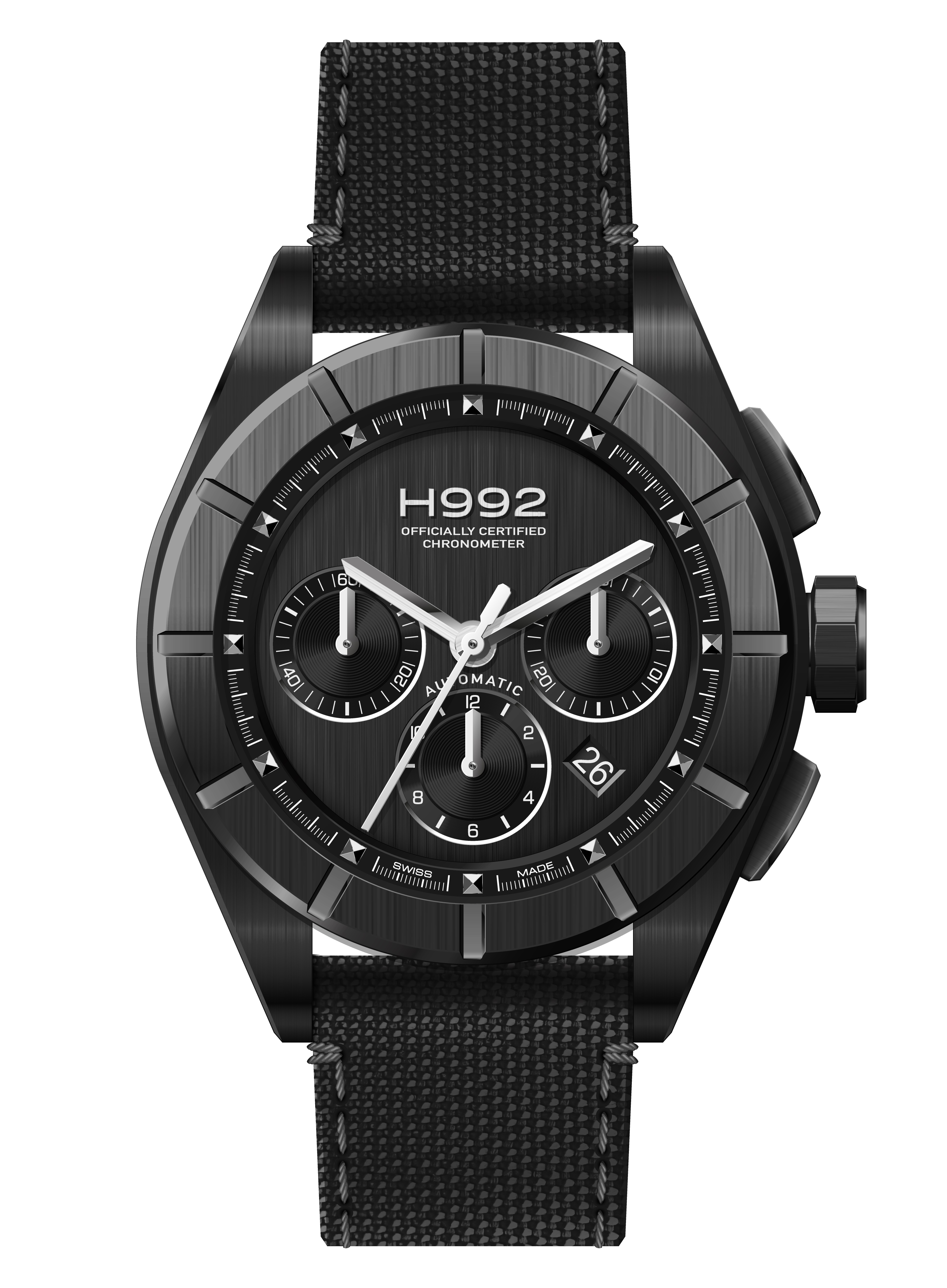 Montre H3 Black + Black, cadran noir bracelet textil noir