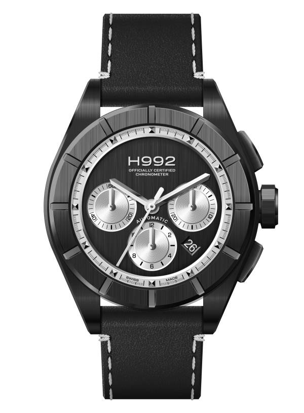 Montre H3 Black Panda + Black, cadran noir, bracelet cuir