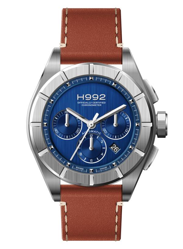 Montre H3 Blue Navy + Silver, cadran bleu, bracelet cuir.