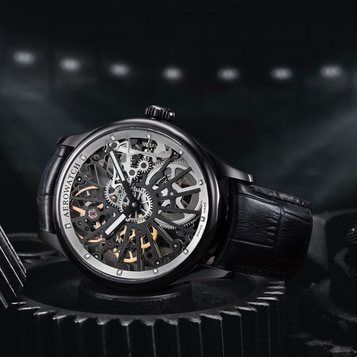 Montre Aerowatch Renaissance Squelette Wheel noir 43mm