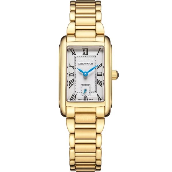 Montre Aérowatch Mini Intuition, rectangulaire PVD or jaune.