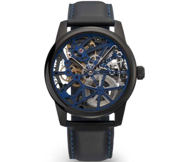 Montre Claude Meylan 42mm, squelette noir et bleu