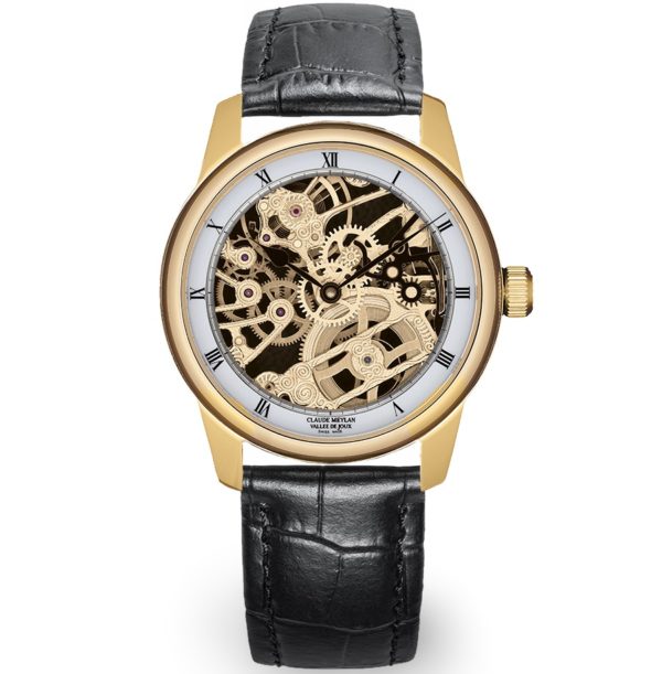 Montre Claude Meylan 42mm dorée, squelette
