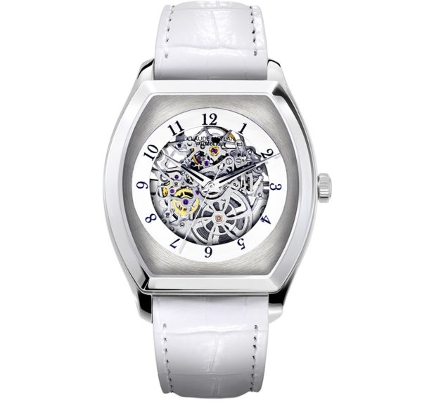 Montre Claude Meylan Tortue, squelette, chiffres arabes,bracelet blanc
