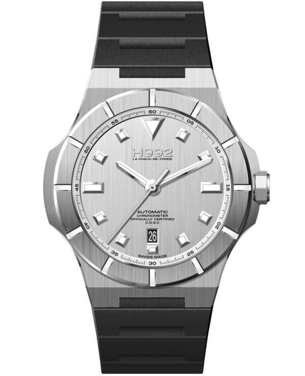Montre H992 H4 Silver, cadran argent, bracelet noir