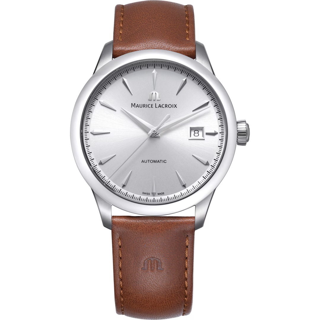 Montre Maurice Lacroix 1975 argentée et bracelet cuir