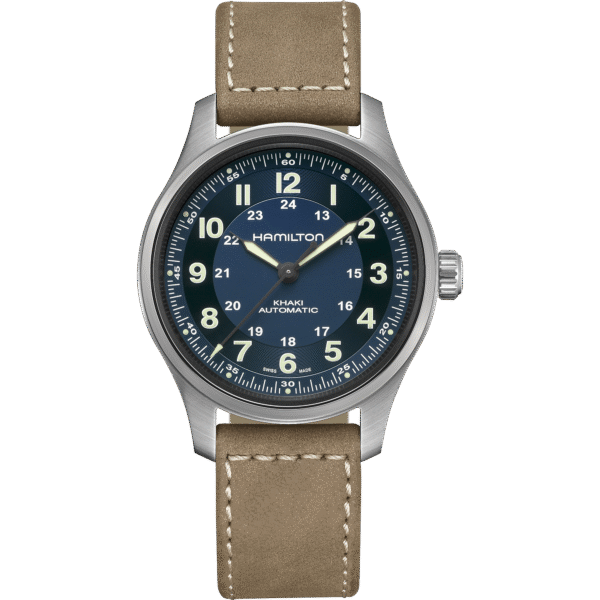 Montre Hamilton Titanium Auto, cadran bleu, bracelet beige