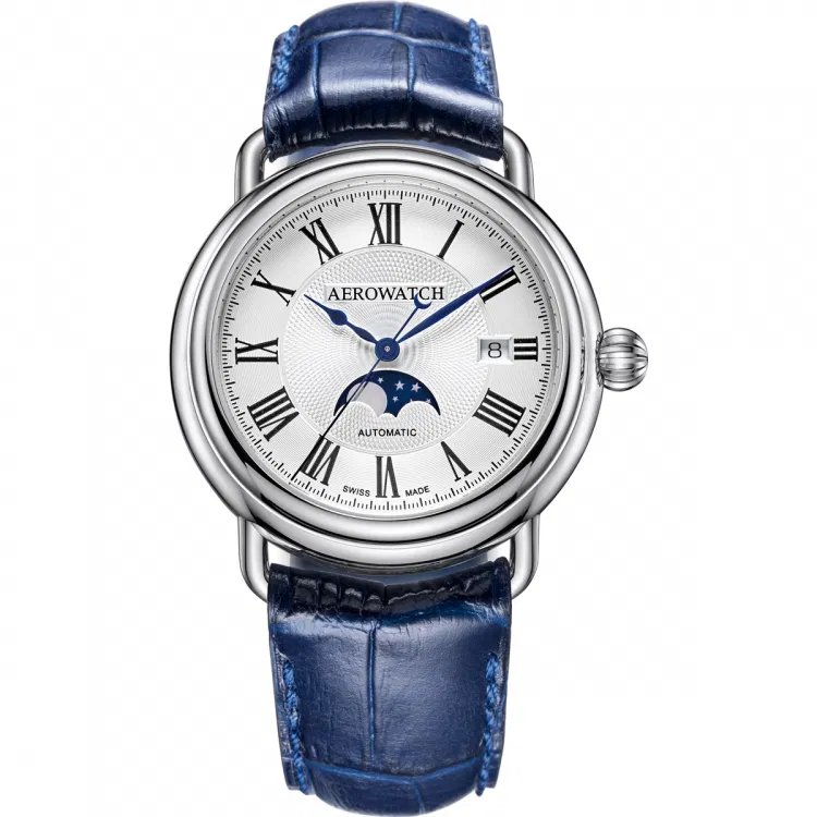 Montre Aerowatch Phases de lune, bracelet bleu