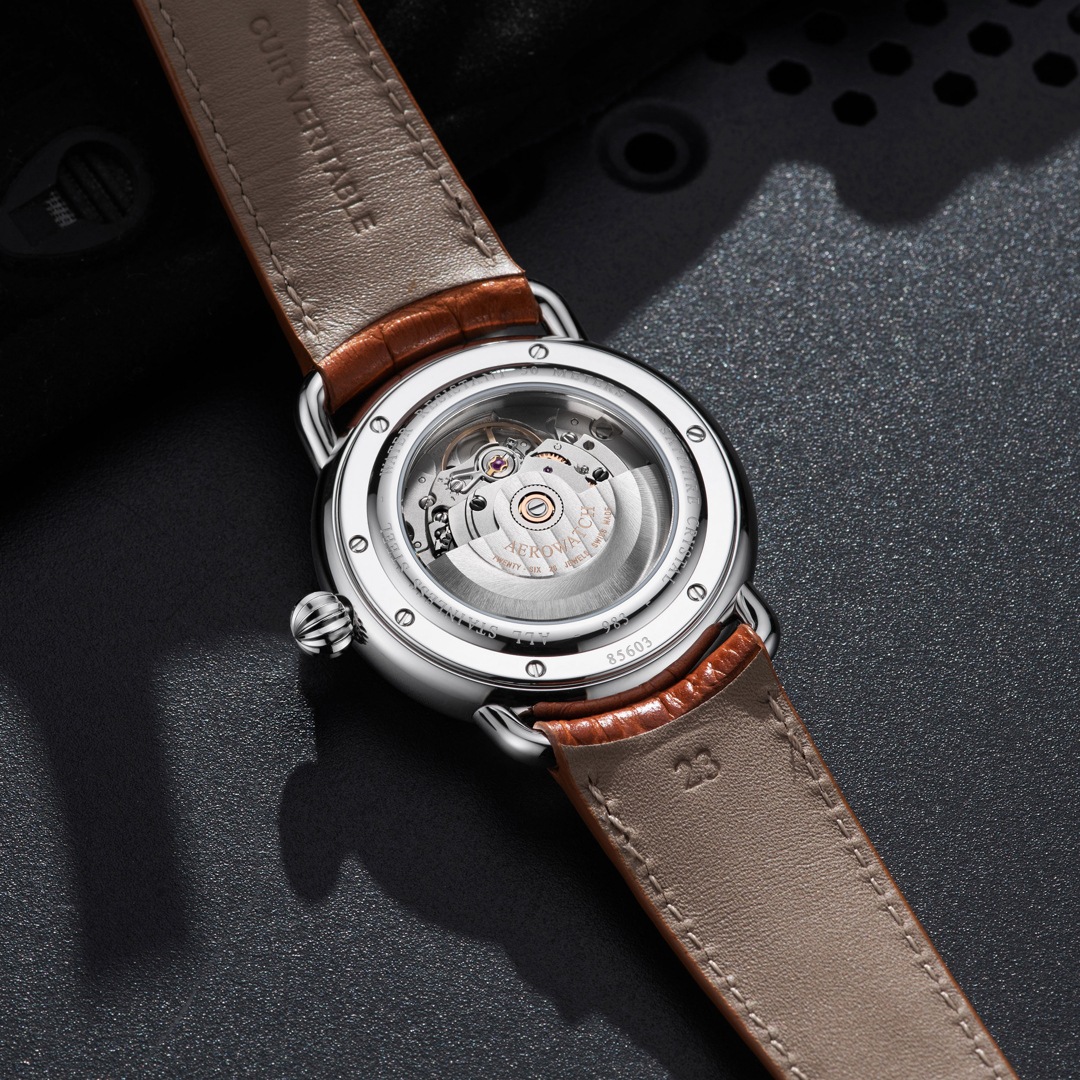 Aerowatch 1942 Automatic Moon Phase, Blau, Leder – Bild 6