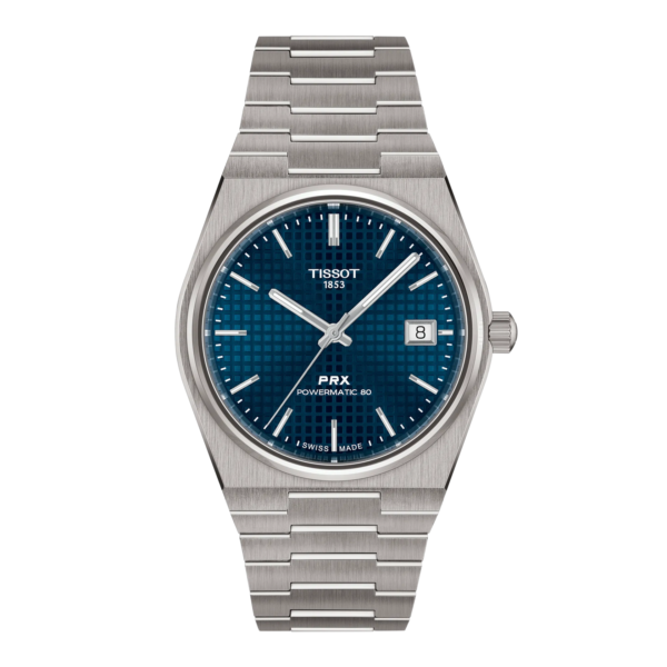Montre Tissot PRX Titane 38mm, cadran bleu, acier.