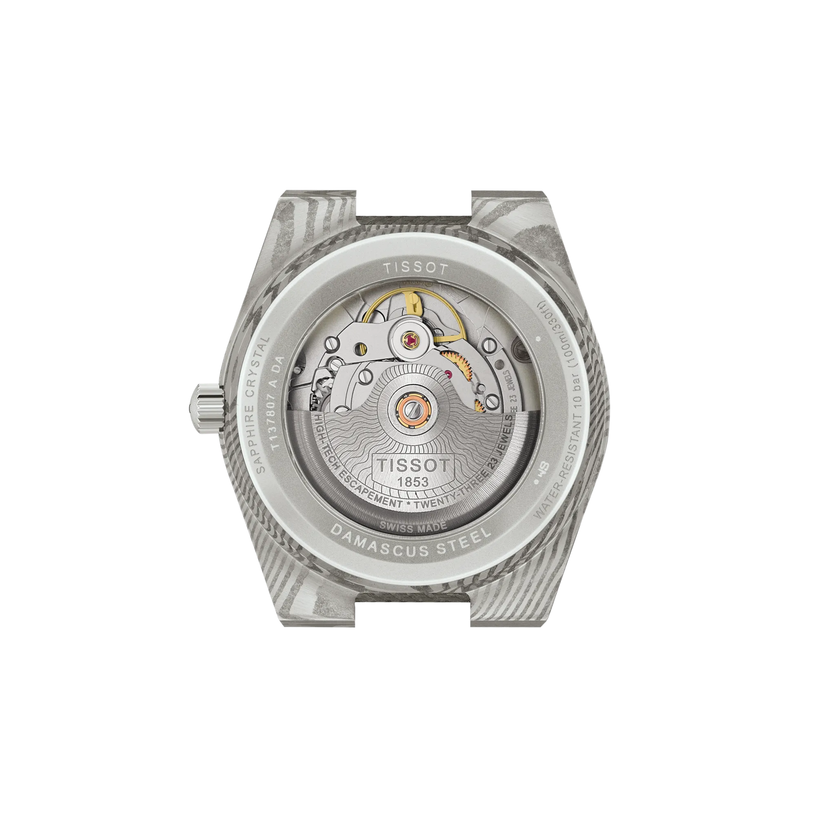 Rückseite der Tissot PRX Damaszener-Stahl 38mm Uhr